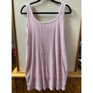 Universal Thread Tank Dress Womens L Pink Gingham Ribbed Picot Trim